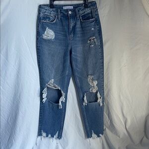 Flying Monkey Ripped Ankle Jeans in Blue